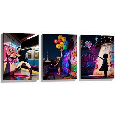 PIGPIGFLY Banksy Canvas Wall Art Triptych: Framed Flower Thrower, Girl with Balloon & Nola Paintings Large Wall Art for Living Room,Street art Graffiti,Bedroom Mural (30x40cm Wood Frame) PIGPIGFLY Banksy Canvas Wall Art Triptych: Framed Flower Thrower, Girl with Balloon & Nola Paintings Large Wall Art for Living Room,Street art Graffiti,Bedroom Mural (30x40cm Wood Frame)