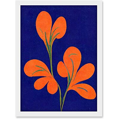 Doppelganger33 LTD Henri Matisse Inspired Bright Abstract Orange Flower Blooms On Royal Blue Artwork Framed A3 Wall Art Print Doppelganger33 LTD Henri Matisse Inspired Bright Abstract Orange Flower Blooms On Royal Blue Artwork Framed A3 Wall Art Print