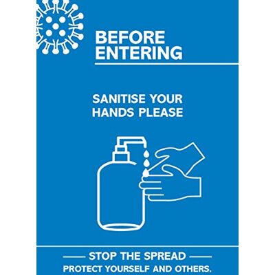 SECO Coronavirus Essential Poster -"Before Entering Sanitise Your Hands", A4, Blue and White CVP04-A4 SECO Coronavirus Essential Poster -"Before Entering Sanitise Your Hands", A4, Blue and White CVP04-A4