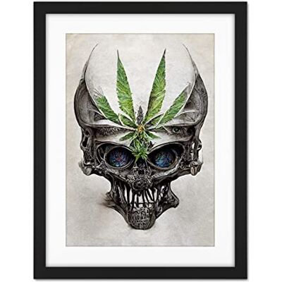 Doppelganger33 LTD Alien Skull With Marijuana Leaf Colour Pencil Illustration Artwork Framed Wall Art Print 18X24 Inch Doppelganger33 LTD Alien Skull With Marijuana Leaf Colour Pencil Illustration Artwork Framed Wall Art Print 18X24 Inch