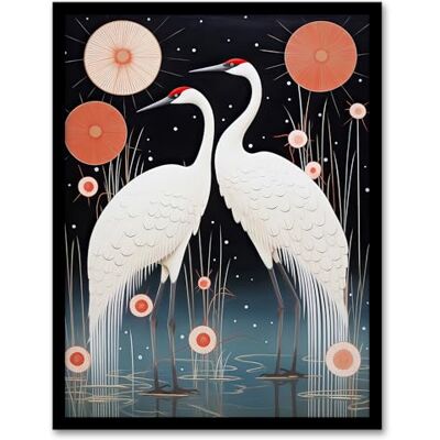 Artery8 Japanese Cranes Oil Painting Pink Blue White Birds and Abstract Flowers Surreal Lake Landscape at Night Artwork Framed Wall Art Print 18X24 Inch Artery8 Japanese Cranes Oil Painting Pink Blue White Birds and Abstract Flowers Surreal Lake Landscape at Night Artwork Framed Wall Art Print 18X24 Inch