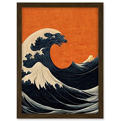 Doppelganger33 LTD Minimalist Orange Sunset Sky Modern Style Of Great Wave Off Kanagawa Artwork Framed A3 Wall Art Print Doppelganger33 LTD Minimalist Orange Sunset Sky Modern Style Of Great Wave Off Kanagawa Artwork Framed A3 Wall Art Print