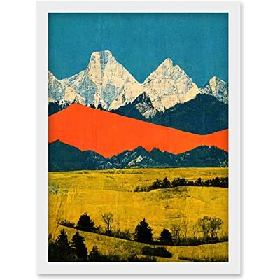 Artery8 Winter Mountains Landscape Papercut - A4 - Framed - Blue/Orange/Mustard - Art Print Artery8 Winter Mountains Landscape Papercut - A4 - Framed - Blue/Orange/Mustard - Art Print