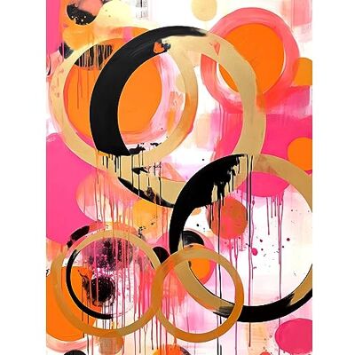 Artery8 Abstract Circles Oil Painting Bright Pink Orange Gold Black Geometric Drip Paint Extra Large XL Wall Art Poster Print Artery8 Abstract Circles Oil Painting Bright Pink Orange Gold Black Geometric Drip Paint Extra Large XL Wall Art Poster Print