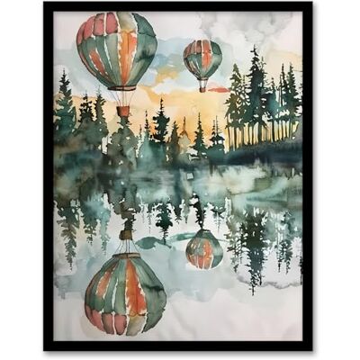 Artery8 Hot Air Balloons Forest Lake Watercolour Painting Living Room Artwork Framed Wall Art Print 18X24 Inch Artery8 Hot Air Balloons Forest Lake Watercolour Painting Living Room Artwork Framed Wall Art Print 18X24 Inch