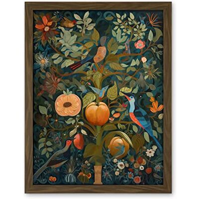 Artery8 Birds on Blooming Peach Tree in Modern Folk Art Artwork Framed Wall Art Print 18X24 Inch Artery8 Birds on Blooming Peach Tree in Modern Folk Art Artwork Framed Wall Art Print 18X24 Inch