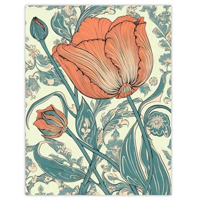 Artery8 Tulip Flower Pattern Detail William Morris Style Painting Teal Blue Coral Pink Spring Blooms Nature Colourful Bright Floral Modern Artwork Large Wall Art Poster Print Thick Paper 18X24 Inch Artery8 Tulip Flower Pattern Detail William Morris Style Painting Teal Blue Coral Pink Spring Blooms Nature Colourful Bright Floral Modern Artwork Large Wall Art Poster Print Thick Paper 18X24 Inch