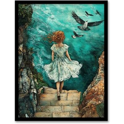 Artery8 Surreal Dream Dive Girl Stone Steps Sea Birds Bathroom Toilet Artwork Framed Wall Art Print A4 Artery8 Surreal Dream Dive Girl Stone Steps Sea Birds Bathroom Toilet Artwork Framed Wall Art Print A4