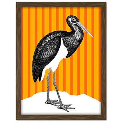 Wee Blue Coo Tall Birds On Stripes Black Stork Orange Artwork Framed Wall Art Print 18X24 Inch Wee Blue Coo Tall Birds On Stripes Black Stork Orange Artwork Framed Wall Art Print 18X24 Inch