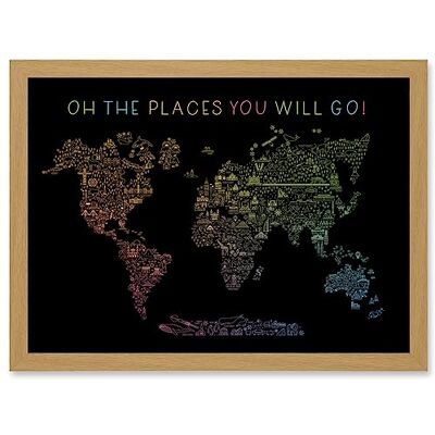 Artery8 World Travel Landmark Line Map Oh The Places You Will Go! Rainbow Black Artwork Framed A3 Wall Art Print Artery8 World Travel Landmark Line Map Oh The Places You Will Go! Rainbow Black Artwork Framed A3 Wall Art Print