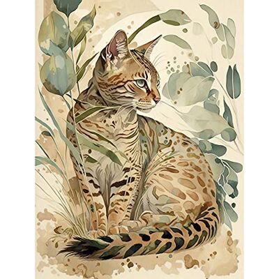 Artery8 Spotted Fur Coat Bengal Cat in Nature Pastel Watercolour Illustration Extra Large XL Wall Art Poster Print Artery8 Spotted Fur Coat Bengal Cat in Nature Pastel Watercolour Illustration Extra Large XL Wall Art Poster Print
