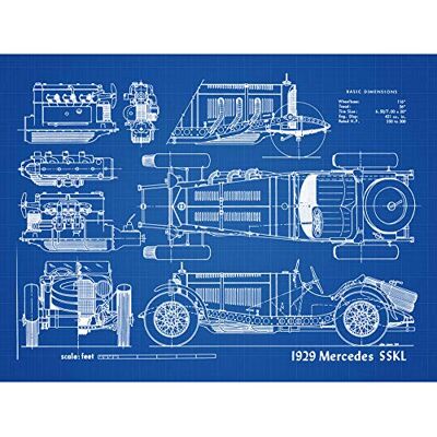 Artery8 Classic Sports Car 1929 SSKL Blueprint Plan Large Wall Art Poster Print Thick Paper 18X24 Inch Artery8 Classic Sports Car 1929 SSKL Blueprint Plan Large Wall Art Poster Print Thick Paper 18X24 Inch
