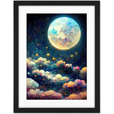 Doppelganger33 LTD Dreamy Night Sky Moon Stars Colourful Clouds Kids Cute Artwork Framed Wall Art Print 18X24 Inch Doppelganger33 LTD Dreamy Night Sky Moon Stars Colourful Clouds Kids Cute Artwork Framed Wall Art Print 18X24 Inch