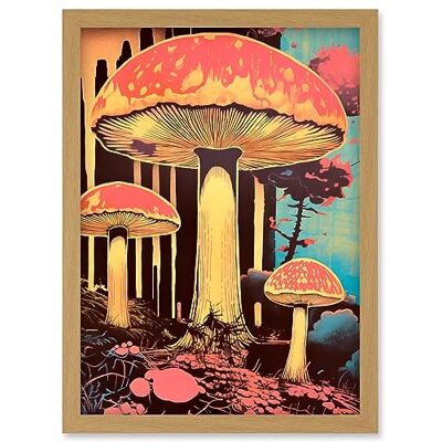 Artery8 Red Mushroom Fungi Pink Blue Bright Psychedelic Nature Kitchen Artwork Framed Wall Art Print A4 Artery8 Red Mushroom Fungi Pink Blue Bright Psychedelic Nature Kitchen Artwork Framed Wall Art Print A4