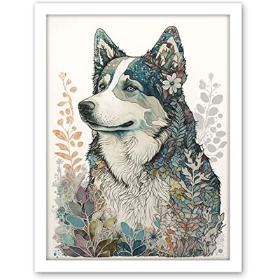 Artery8 Siberian Husky Dog Nature Spirit Animal Modern Multicoloured Illustration Artwork Framed Wall Art Print 18X24 Inch Artery8 Siberian Husky Dog Nature Spirit Animal Modern Multicoloured Illustration Artwork Framed Wall Art Print 18X24 Inch