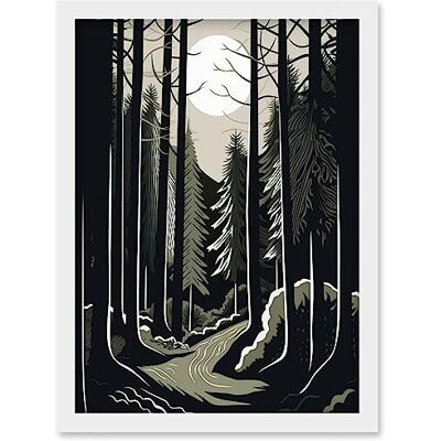 Artery8 - Full Moon Night at Pine Forest - A4 - Framed - Wall Art Print Artery8 - Full Moon Night at Pine Forest - A4 - Framed - Wall Art Print