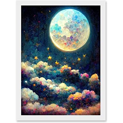 Doppelganger33 LTD Dreamy Night Sky Moon Stars Colourful Clouds Kids Cute Artwork Framed A3 Wall Art Print Doppelganger33 LTD Dreamy Night Sky Moon Stars Colourful Clouds Kids Cute Artwork Framed A3 Wall Art Print