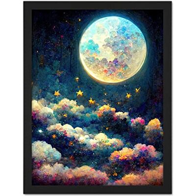 Doppelganger33 LTD Dreamy Night Sky Moon Stars Colourful Clouds Kids Cute Artwork Framed Wall Art Print 18X24 Inch Doppelganger33 LTD Dreamy Night Sky Moon Stars Colourful Clouds Kids Cute Artwork Framed Wall Art Print 18X24 Inch