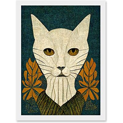 Doppelganger33 LTD Elegant Cat Illustration William Morris Style Teal Mustard Artwork Framed A3 Wall Art Print Doppelganger33 LTD Elegant Cat Illustration William Morris Style Teal Mustard Artwork Framed A3 Wall Art Print