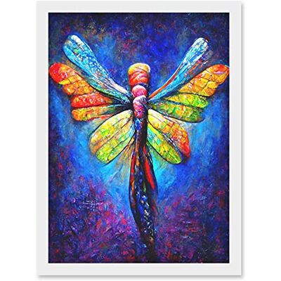 Artery8 - Vibrant Neon Dragonfly - Framed - A4 - Wall Art Artery8 - Vibrant Neon Dragonfly - Framed - A4 - Wall Art