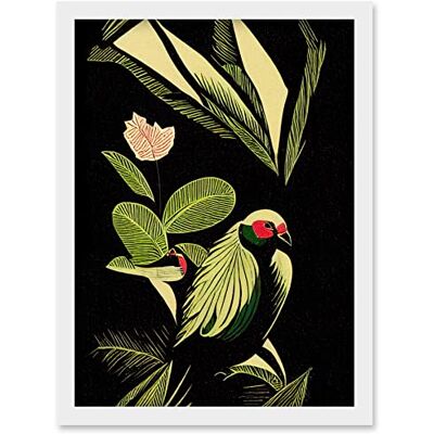 Artery8 - Green Black Tropical Plant Leaves with Bird Artwork - Wall Art Print Artery8 - Green Black Tropical Plant Leaves with Bird Artwork - Wall Art Print