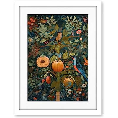 Artery8 Birds on Blooming Peach Tree in Modern Folk Art Artwork Framed Wall Art Print 18X24 Inch Artery8 Birds on Blooming Peach Tree in Modern Folk Art Artwork Framed Wall Art Print 18X24 Inch