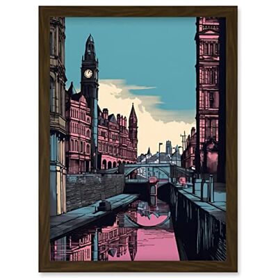 Artery8 Leeds Canal Cityscape Pink-Teal - A4 - Wall Art Artery8 Leeds Canal Cityscape Pink-Teal - A4 - Wall Art