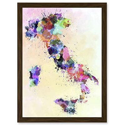 Artery8 - Map Painting Italy Sardinia Sicily - A4 - Framed Wall Art Print Artery8 - Map Painting Italy Sardinia Sicily - A4 - Framed Wall Art Print