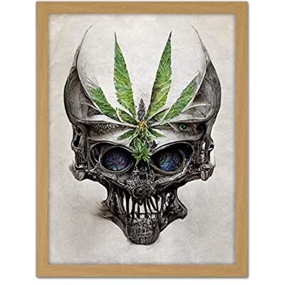 Doppelganger33 LTD Alien Skull with Marijuana Leaf Colour Pencil Illustration Artwork Framed Wall Art Print 18X24 inch Doppelganger33 LTD Alien Skull with Marijuana Leaf Colour Pencil Illustration Artwork Framed Wall Art Print 18X24 inch