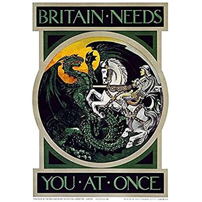 Fine Art Prints War WWI UK Britain Needs You Dragon Recruit Advert Art Print Canvas Premium Wall Decor Poster Mural Fine Art Prints War WWI UK Britain Needs You Dragon Recruit Advert Art Print Canvas Premium Wall Decor Poster Mural