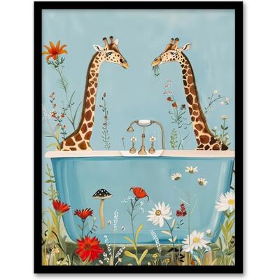 Artery8 Giraffe Bath Time Surreal Floral Nature Painting Bathroom Toilet Artwork Framed Wall Art Print A4 Artery8 Giraffe Bath Time Surreal Floral Nature Painting Bathroom Toilet Artwork Framed Wall Art Print A4