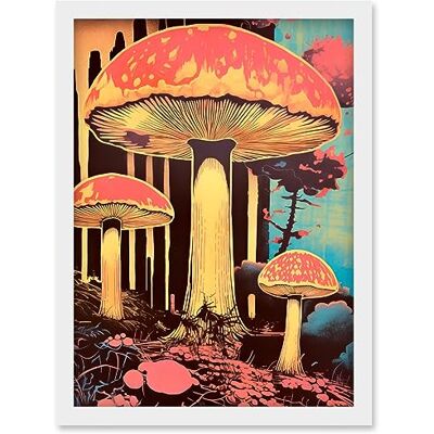 Artery8 Red Mushroom Fungi Pink Blue Bright Psychedelic Nature Kitchen Artwork Framed Wall Art Print A4 Artery8 Red Mushroom Fungi Pink Blue Bright Psychedelic Nature Kitchen Artwork Framed Wall Art Print A4