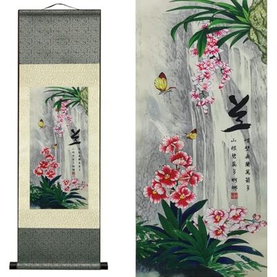 AtfArt Silk Scroll Painting, Asian Wall Decor, Orchid Flower, 36.2x12in Elegant Orchid Flower Art, Traditional Chinese Scroll for Living Room, Bedroom, Office Decor AtfArt Silk Scroll Painting, Asian Wall Decor, Orchid Flower, 36.2x12in Elegant Orchid Flower Art, Traditional Chinese Scroll for Living Room, Bedroom, Office Decor
