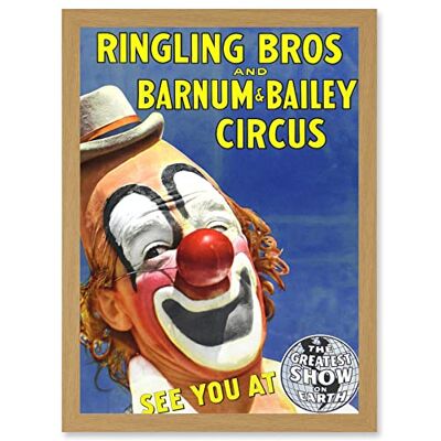 Artery8 - Circus Ringling Bros Barnum Bailey Show Clown - Light Oak - A4 - Framed Wall Art Print Artery8 - Circus Ringling Bros Barnum Bailey Show Clown - Light Oak - A4 - Framed Wall Art Print