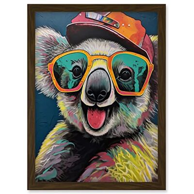 Artery8 - Happy Koala Bear Sunglasses and Hat - Brown - Framed Wall Art Artery8 - Happy Koala Bear Sunglasses and Hat - Brown - Framed Wall Art