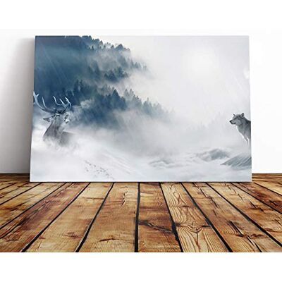 Big Box Art Wolf and Stag Forest Landscape Canvas Print Gallery Wrapped 30mm Frame Wall Art 24x16 inches Ready to Hang Modern Animals Picture Living Room Bedroom Lounge Office Big Box Art Wolf and Stag Forest Landscape Canvas Print Gallery Wrapped 30mm Frame Wall Art 24x16 inches Ready to Hang Modern Animals Picture Living Room Bedroom Lounge Office