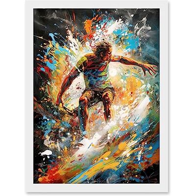 Artery8 - Surfer on Crashing Waves - White - A4 - Wall Art Artery8 - Surfer on Crashing Waves - White - A4 - Wall Art
