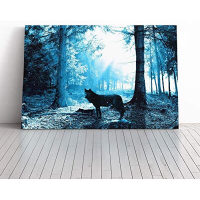 Big Box Art Black Wolf in Blue Forest Canvas Print Gallery Wrapped 30mm Frame Wall Art 30x20 inches Ready to Hang Modern Animals Picture Living Room Bedroom Lounge Office Big Box Art Black Wolf in Blue Forest Canvas Print Gallery Wrapped 30mm Frame Wall Art 30x20 inches Ready to Hang Modern Animals Picture Living Room Bedroom Lounge Office