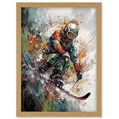 Artery8 - Skier Skiing - Light Oak - A4 - Framed Wall Art Artery8 - Skier Skiing - Light Oak - A4 - Framed Wall Art