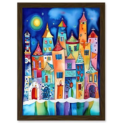Artery8 - Midnight Abstract Town Folk Art - A4 - Wall Art Artery8 - Midnight Abstract Town Folk Art - A4 - Wall Art