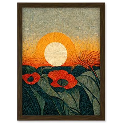 Artery8 - Abstract Sunrise Over Poppy Meadow - Framed Art Artery8 - Abstract Sunrise Over Poppy Meadow - Framed Art