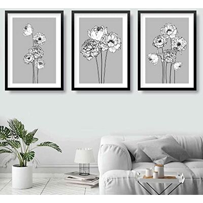 ARTZE Wall Art Peony Flower Sketch Scandinavian Posters Floral Minimalist Artwork Peonies Gallery Wall Art Prints 3-Piece Set, A3 Size, Grey ARTZE Wall Art Peony Flower Sketch Scandinavian Posters Floral Minimalist Artwork Peonies Gallery Wall Art Prints 3-Piece Set, A3 Size, Grey