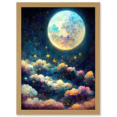 Doppelganger33 LTD Dreamy Night Sky Moon Stars Colourful Clouds Kids Cute Artwork Framed A3 Wall Art Print Doppelganger33 LTD Dreamy Night Sky Moon Stars Colourful Clouds Kids Cute Artwork Framed A3 Wall Art Print