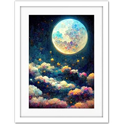 Doppelganger33 LTD Dreamy Night Sky Moon Stars Colourful Clouds Kids Cute Artwork Framed Wall Art Print 18X24 Inch Doppelganger33 LTD Dreamy Night Sky Moon Stars Colourful Clouds Kids Cute Artwork Framed Wall Art Print 18X24 Inch