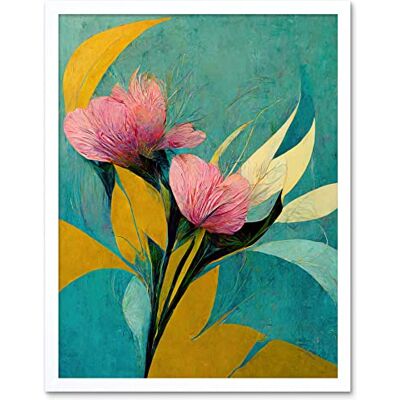 Artery8 - Abstract Teal Pink Mustard Flower - Art Print Artery8 - Abstract Teal Pink Mustard Flower - Art Print
