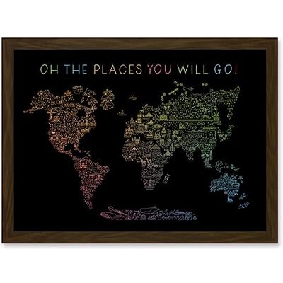 Artery8 World Travel Landmark Line Map Oh The Places You Will Go! Rainbow Black Artwork Framed A3 Wall Art Print Artery8 World Travel Landmark Line Map Oh The Places You Will Go! Rainbow Black Artwork Framed A3 Wall Art Print