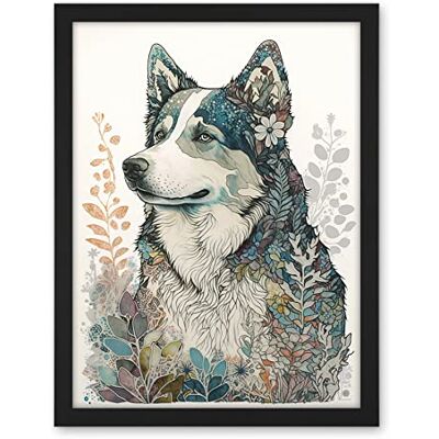 Artery8 Siberian Husky Dog Nature Spirit Animal Modern Multicoloured Illustration Artwork Framed Wall Art Print 18X24 Inch Artery8 Siberian Husky Dog Nature Spirit Animal Modern Multicoloured Illustration Artwork Framed Wall Art Print 18X24 Inch