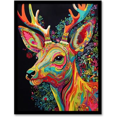 Artery8 Reindeer Rainbow Abstract Floral Pattern Stag Head Vibrant Bold Bright Colourful Painting Artwork Framed Wall Art Print A4 Artery8 Reindeer Rainbow Abstract Floral Pattern Stag Head Vibrant Bold Bright Colourful Painting Artwork Framed Wall Art Print A4