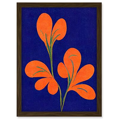 Doppelganger33 LTD Henri Matisse Inspired Bright Abstract Orange Flower Blooms On Royal Blue Artwork Framed A3 Wall Art Print Doppelganger33 LTD Henri Matisse Inspired Bright Abstract Orange Flower Blooms On Royal Blue Artwork Framed A3 Wall Art Print