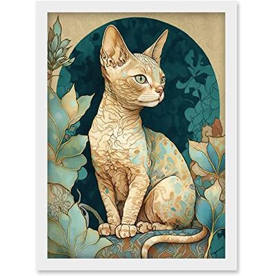 Artery8 - Devon Rex Cat with Pattern Fur - Art Nouveau - Modern Illustration - Framed Wall Art Artery8 - Devon Rex Cat with Pattern Fur - Art Nouveau - Modern Illustration - Framed Wall Art